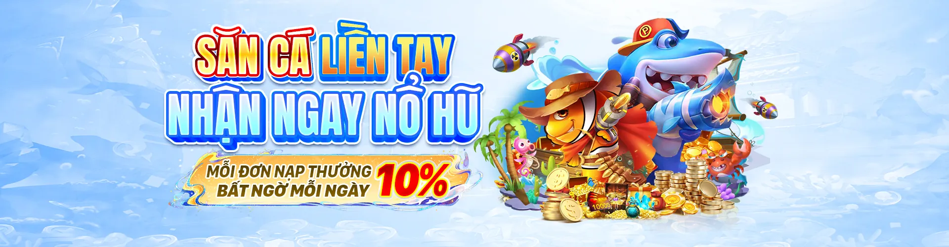 Hình ảnh chính của trò chơi bắn cá lucky10 win với đồ họa sống động dưới đại dương